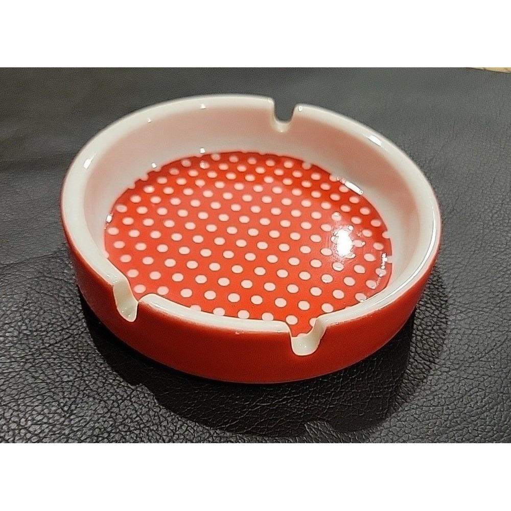 Vintage Fitz & Floyd Red & White Polka Dotted Ceramic Ashtray 4.5" - Picture 2 of 5